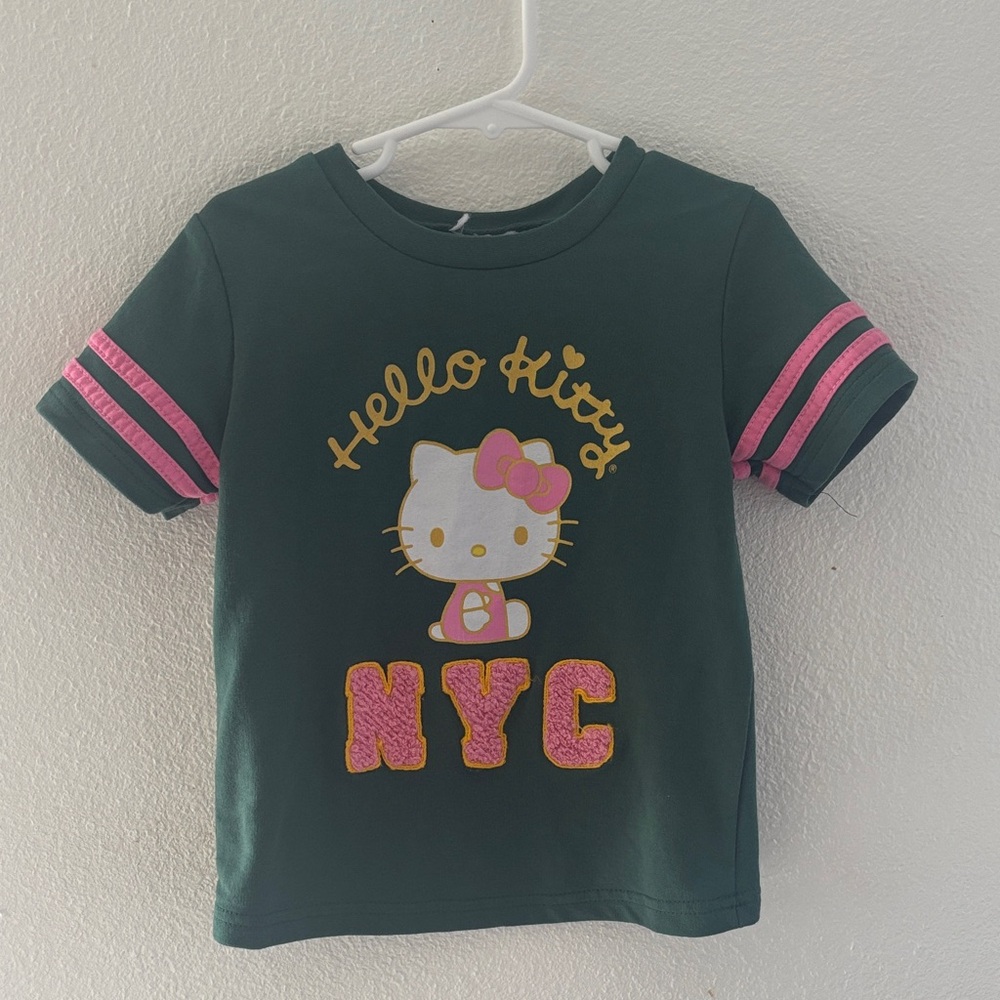 Hello Kitty Dark‎ Green and Pink Kids T-Shirt